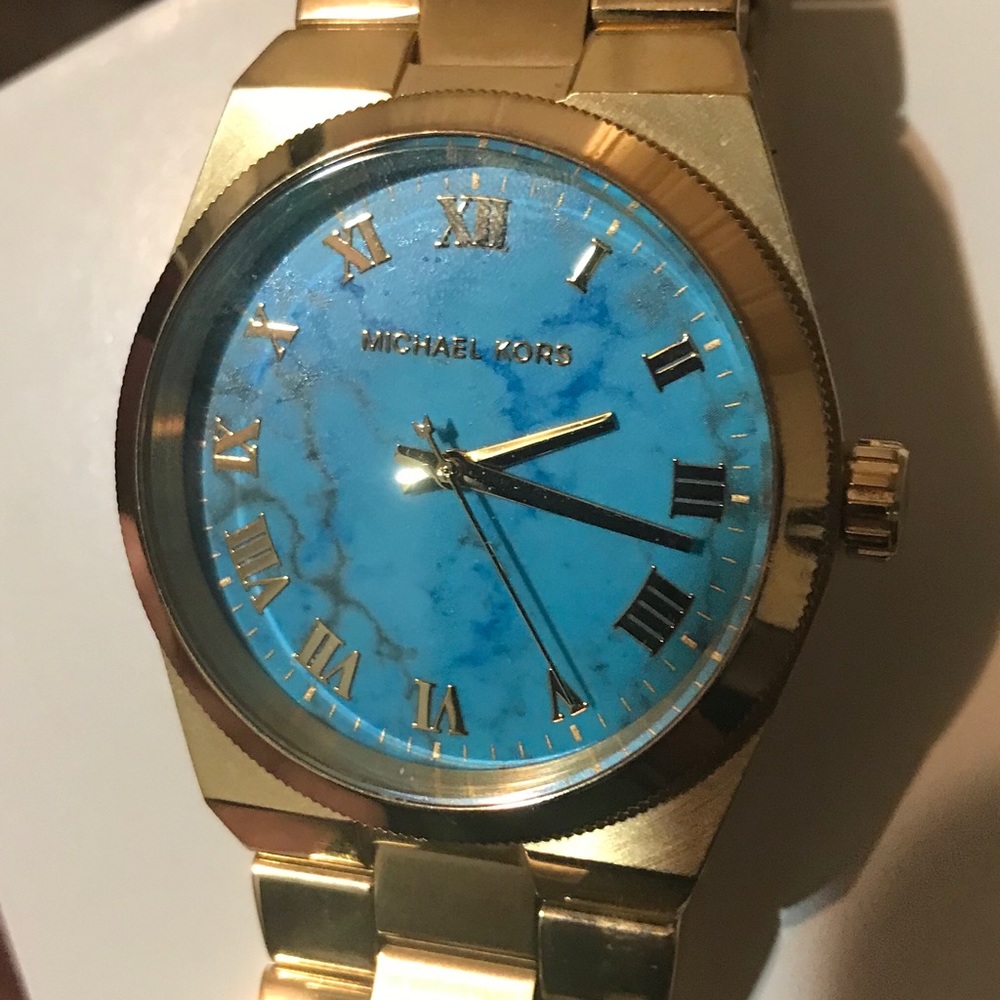 Michael kors gold and blue face watch